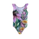 Watercolor Flowers Botanical Foliage Kids  Frill Swimsuit View2