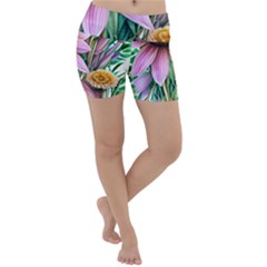 Watercolor Flowers Botanical Foliage Lightweight Velour Yoga Shorts by GardenOfOphir