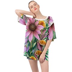 Watercolor Flowers Botanical Foliage Oversized Chiffon Top by GardenOfOphir