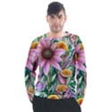 Watercolor Flowers Botanical Foliage Men s Long Sleeve Raglan Tee View1