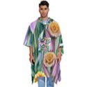 Watercolor Flowers Botanical Foliage Men s Hooded Rain Ponchos View1