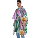 Watercolor Flowers Botanical Foliage Men s Hooded Rain Ponchos View2