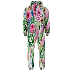 Different Watercolor Flowers Botanical Foliage Hooded Jumpsuit (men) by GardenOfOphir