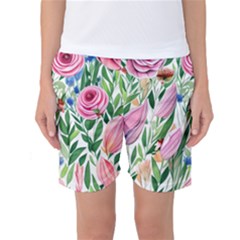 Different Watercolor Flowers Botanical Foliage Women s Basketball Shorts by GardenOfOphir