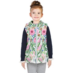 Different Watercolor Flowers Botanical Foliage Kids  Hooded Puffer Vest by GardenOfOphir