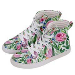 Different Watercolor Flowers Botanical Foliage Women s Hi-top Skate Sneakers by GardenOfOphir