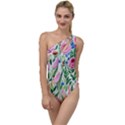 Different Watercolor Flowers Botanical Foliage To One Side Swimsuit View1