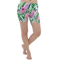 Different Watercolor Flowers Botanical Foliage Lightweight Velour Yoga Shorts by GardenOfOphir