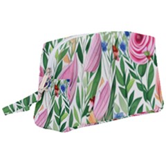 Different Watercolor Flowers Botanical Foliage Wristlet Pouch Bag (large) by GardenOfOphir