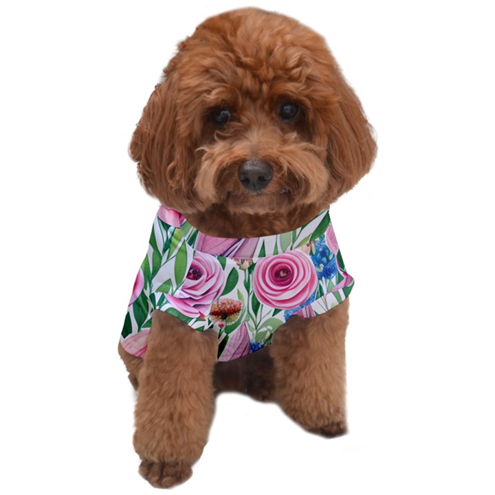 Different Watercolor Flowers Botanical Foliage Dog T-Shirt