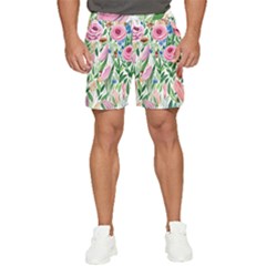 Different Watercolor Flowers Botanical Foliage Men s Runner Shorts by GardenOfOphir