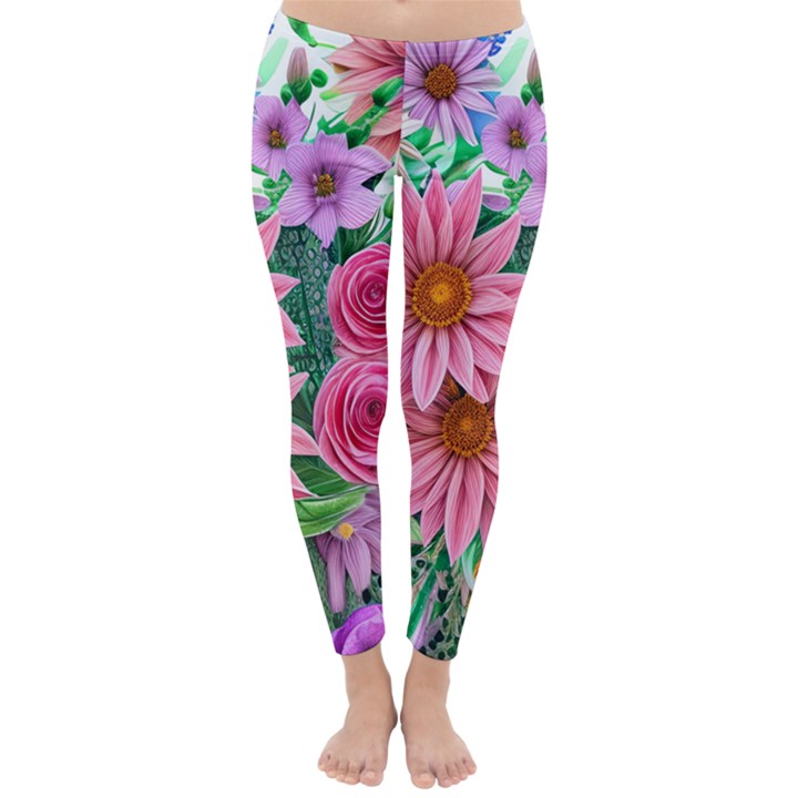 Enchanted Watercolor Flowers Botanical Foliage Classic Winter Leggings