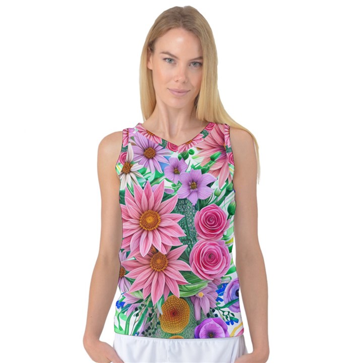 Enchanted Watercolor Flowers Botanical Foliage Women s Basketball Tank Top