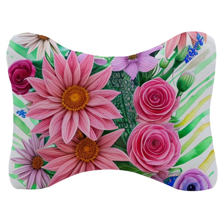 Enchanted Watercolor Flowers Botanical Foliage Velour Seat Head Rest Cushion