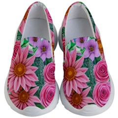 Enchanted Watercolor Flowers Botanical Foliage Kids Lightweight Slip Ons by GardenOfOphir