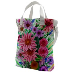 Enchanted Watercolor Flowers Botanical Foliage Canvas Messenger Bag by GardenOfOphir