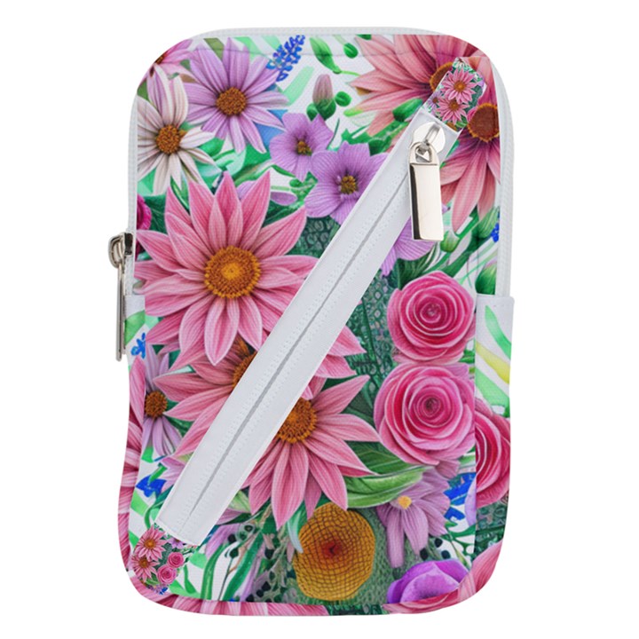 Enchanted Watercolor Flowers Botanical Foliage Belt Pouch Bag (Small)