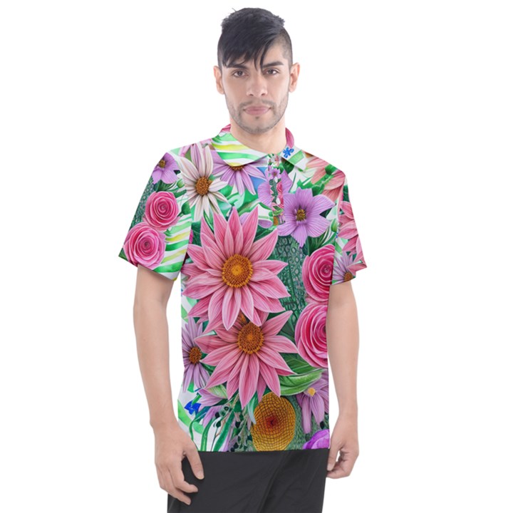 Enchanted Watercolor Flowers Botanical Foliage Men s Polo Tee