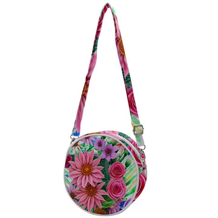 Enchanted Watercolor Flowers Botanical Foliage Crossbody Circle Bag