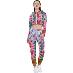 Enchanted Watercolor Flowers Botanical Foliage Cropped Zip Up Lounge Set by GardenOfOphir