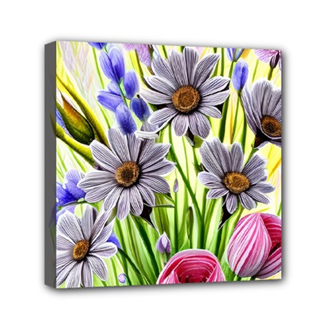 Expressive Watercolor Flowers Botanical Foliage Mini Canvas 6  X 6  (stretched) by GardenOfOphir