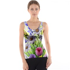 Expressive Watercolor Flowers Botanical Foliage Tank Top by GardenOfOphir