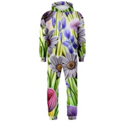 Expressive Watercolor Flowers Botanical Foliage Hooded Jumpsuit (men) by GardenOfOphir