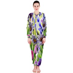 Expressive Watercolor Flowers Botanical Foliage Onepiece Jumpsuit (ladies) by GardenOfOphir