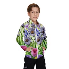 Expressive Watercolor Flowers Botanical Foliage Kids  Windbreaker