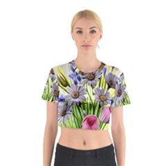 Expressive Watercolor Flowers Botanical Foliage Cotton Crop Top by GardenOfOphir