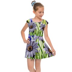 Expressive Watercolor Flowers Botanical Foliage Kids  Cap Sleeve Dress by GardenOfOphir