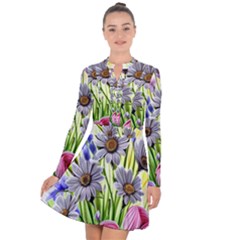 Expressive Watercolor Flowers Botanical Foliage Long Sleeve Panel Dress by GardenOfOphir