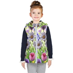 Expressive Watercolor Flowers Botanical Foliage Kids  Hooded Puffer Vest by GardenOfOphir