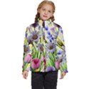 Expressive Watercolor Flowers Botanical Foliage Kids  Puffer Bubble Jacket Coat View1