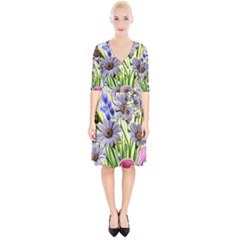 Expressive Watercolor Flowers Botanical Foliage Wrap Up Cocktail Dress by GardenOfOphir