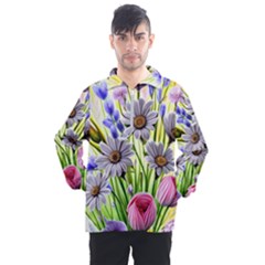 Expressive Watercolor Flowers Botanical Foliage Men s Half Zip Pullover by GardenOfOphir