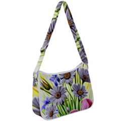 Expressive Watercolor Flowers Botanical Foliage Zip Up Shoulder Bag by GardenOfOphir