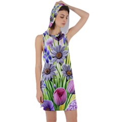 Expressive Watercolor Flowers Botanical Foliage Racer Back Hoodie Dress by GardenOfOphir