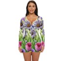 Expressive Watercolor Flowers Botanical Foliage Long Sleeve Boyleg Swimsuit View1