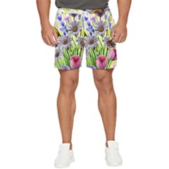 Expressive Watercolor Flowers Botanical Foliage Men s Runner Shorts by GardenOfOphir