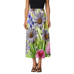 Expressive Watercolor Flowers Botanical Foliage Classic Midi Chiffon Skirt