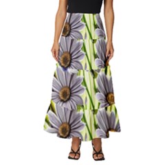 Expressive Watercolor Flowers Botanical Foliage Tiered Ruffle Maxi Skirt