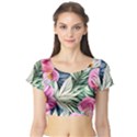 Delightful Watercolor Flowers And Foliage Short Sleeve Crop Top View1