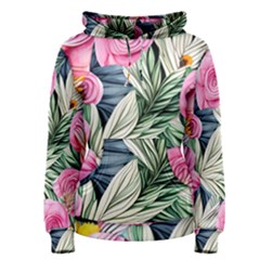 Delightful Watercolor Flowers And Foliage Women s Pullover Hoodie by GardenOfOphir