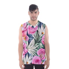 Delightful Watercolor Flowers And Foliage Men s Basketball Tank Top by GardenOfOphir