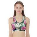 Delightful Watercolor Flowers And Foliage Sports Bra with Border View1