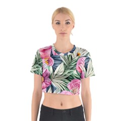 Delightful Watercolor Flowers And Foliage Cotton Crop Top by GardenOfOphir