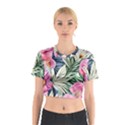 Delightful Watercolor Flowers And Foliage Cotton Crop Top View1