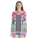 Delightful Watercolor Flowers And Foliage Drape Collar Cardigan View1