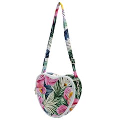 Delightful Watercolor Flowers And Foliage Heart Shoulder Bag by GardenOfOphir